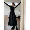Black temperament long dress New high-end long-sleeved knitted dress Children's autumn