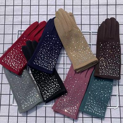 Guantes de Diamantes de Moda para Mujer Vintage Invierno Pantalla Táctil Dedo Completo Cálidos Cortavientos Ciclismo Conducción Guantes Femeninos