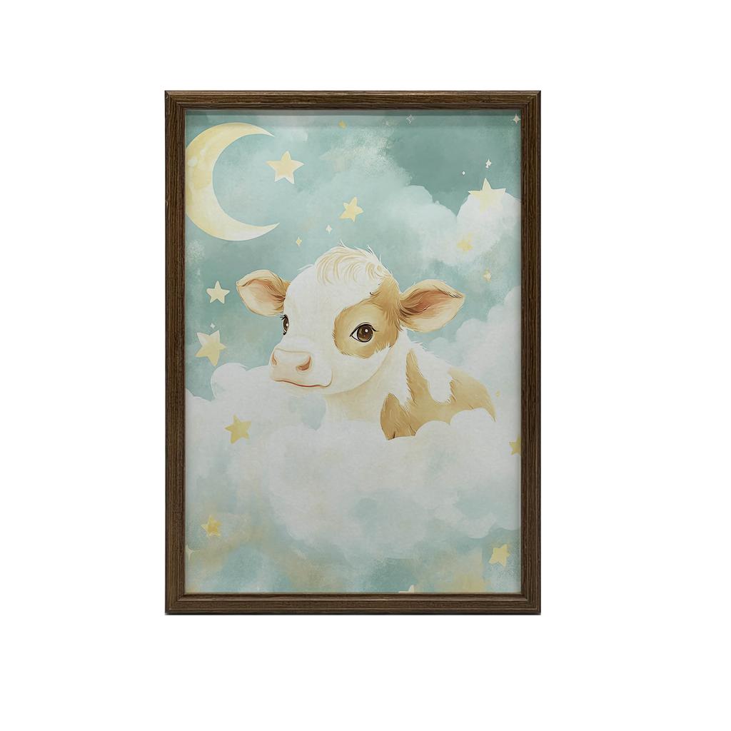 Plakat Krowa W Chmurkach Plakat Krowa W Chmurkach, 30X40 Cm, Rama Drewniana Ciemny Brąz, Papier Matowy 230 Gsm