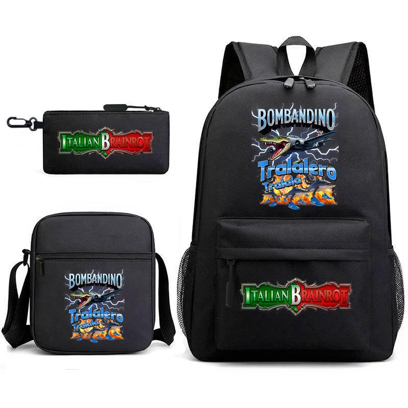 

American Shanhaijing Funny Abstract Pattern Backpack Elementary School Bag Three-piece Set Three-piece set