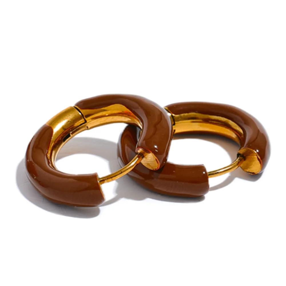 

Yhpup 20mm Trendy Orange Green Enamel Stainless Steel Round Hoop Huggie Earrings Waterproof Charm Fashion Daily Jewelry Women