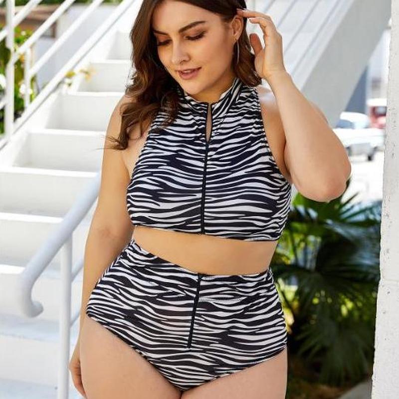 Plus Size Swimwear Women Sexy Printed Bikini Large Split Swimsuit Two Piece High Waist Bathing Suit 2XL-5XL