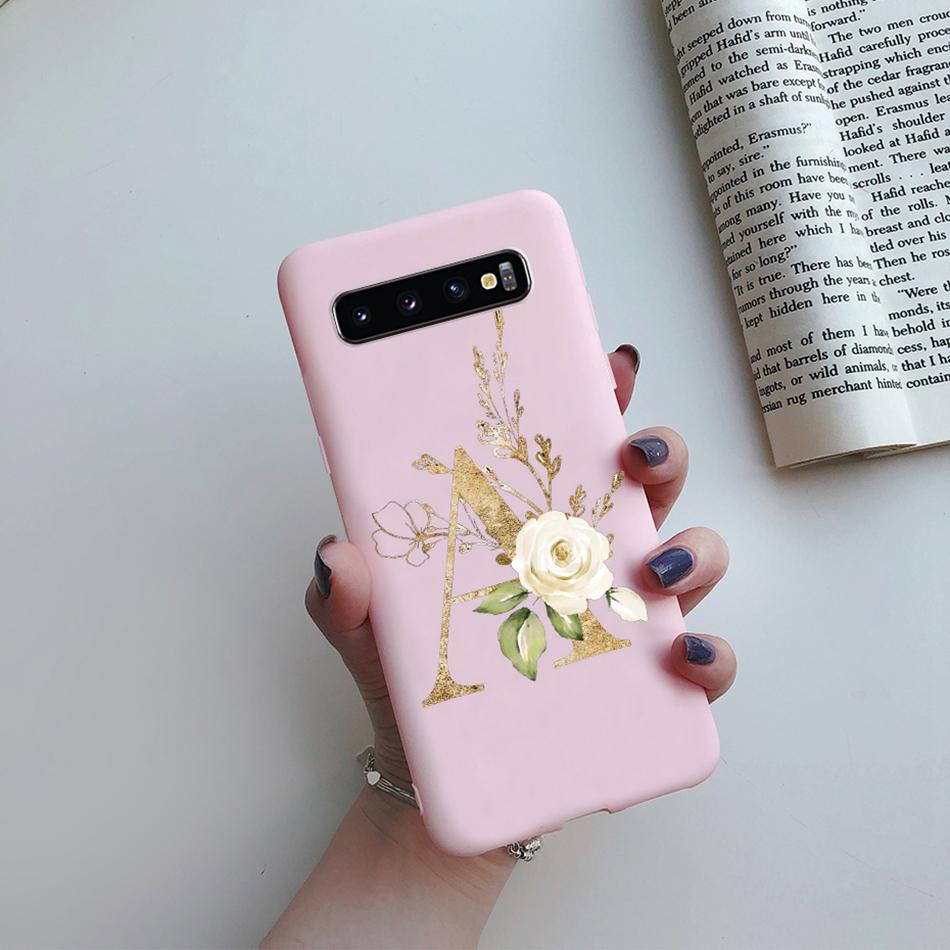 

For Samsung Galaxy S10 S10 Plus S10 e Case Soft Silicone Black Pink Matte Flower Alphabet Letter Case For Galaxy S10e Cover Case Galaxy S10 e