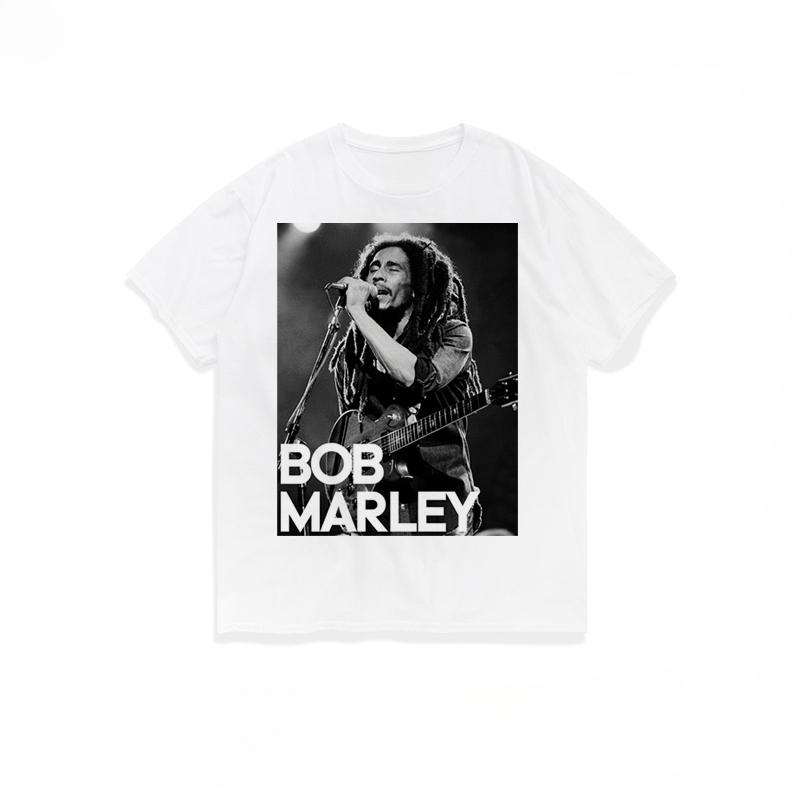 2024 Popular New Style Male and Female Unisex American Short Sleeve T-shirt Top Bobmarley European Street Rock Print