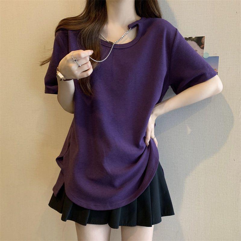 Women's 2026 Summer Slimming Loose Fit Short-Sleeve T-Shirt, Versatile Mid-Length Plus Size Base Layer Top
