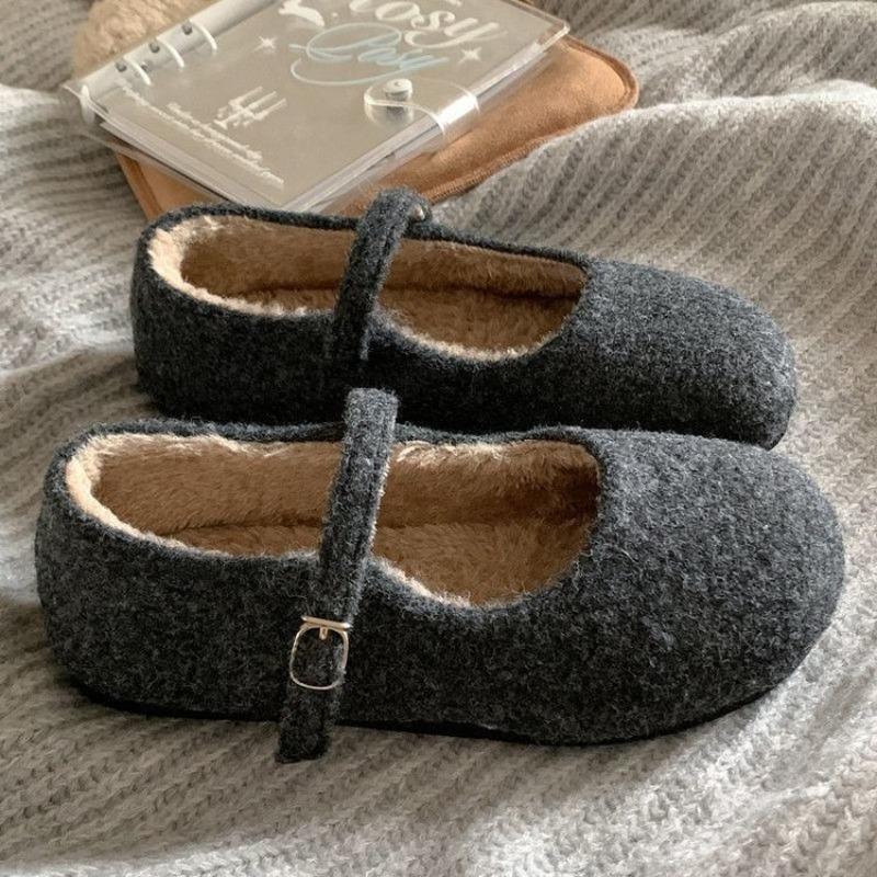 Women's Flat Woolen Shoes Outside, Mary Jane's Fleece Skirt, Fairy Ballet, Fluffy Shoes