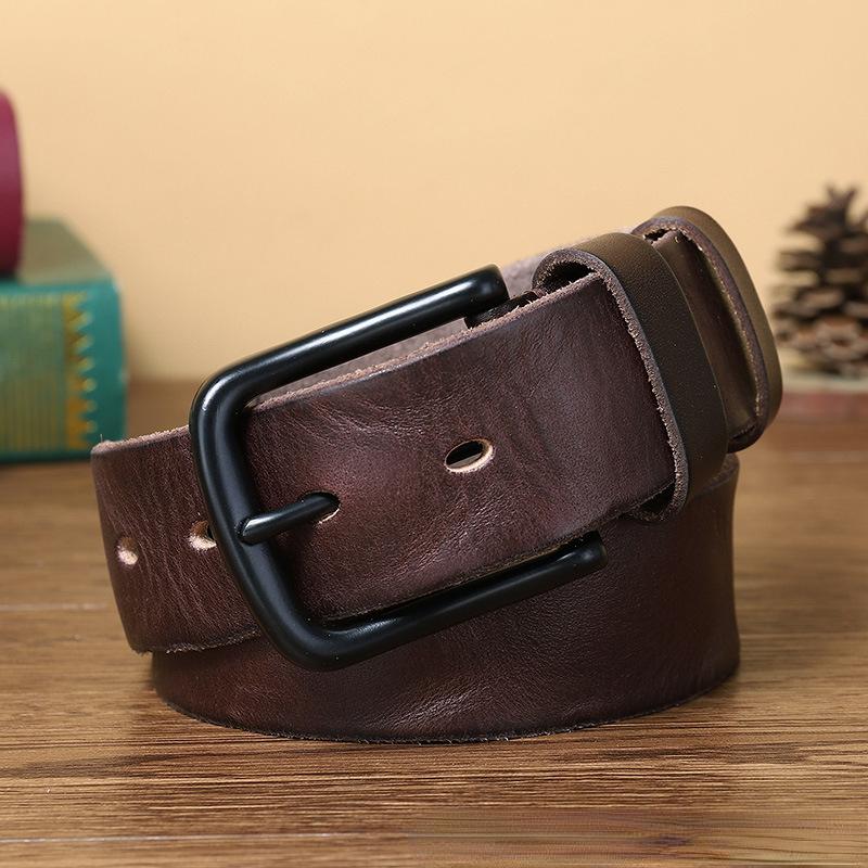 Men's Leather Belt First Layer Pure Cattlehide Leather Pin Buckle Retro Simple Versatile Korean Style Youth Pants Belt