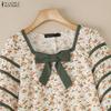 ZANZEA Women Casual Square Collar Summer Loose 3/4 Sleeve Floral Blouse