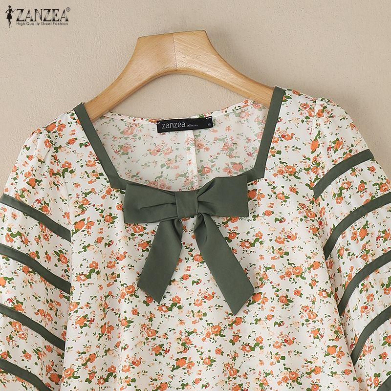ZANZEA Women Casual Square Collar Summer Loose 3/4 Sleeve Floral Blouse