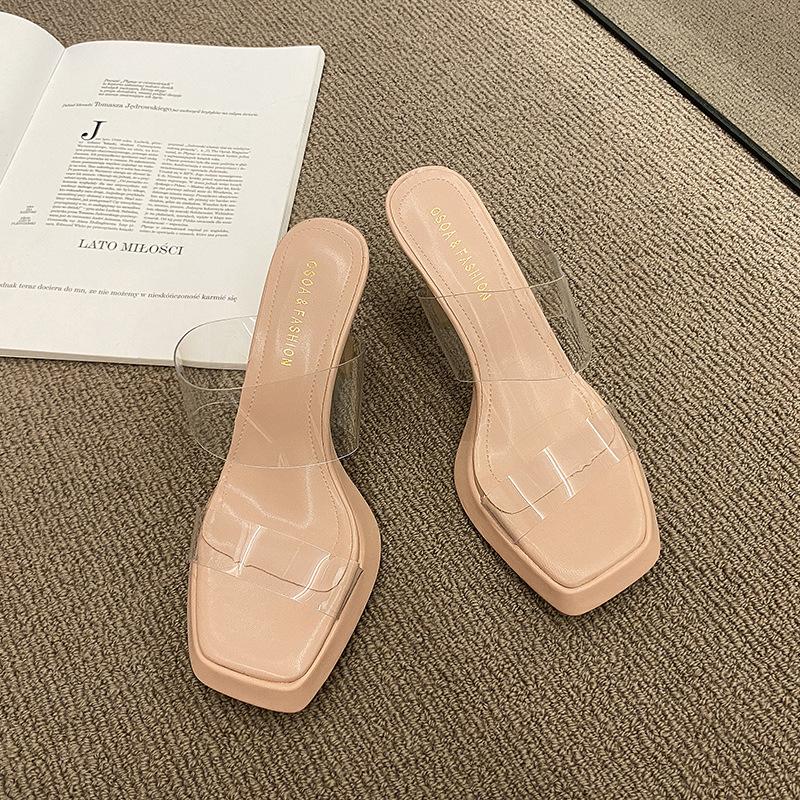 

Женские туфли на высоком каблуке 2025 лето новые туфли-лодочки водонепроницаемая платформа полушлепанцы прозрачные сандалии на ремешке женские шлепанцы женская обувь 40