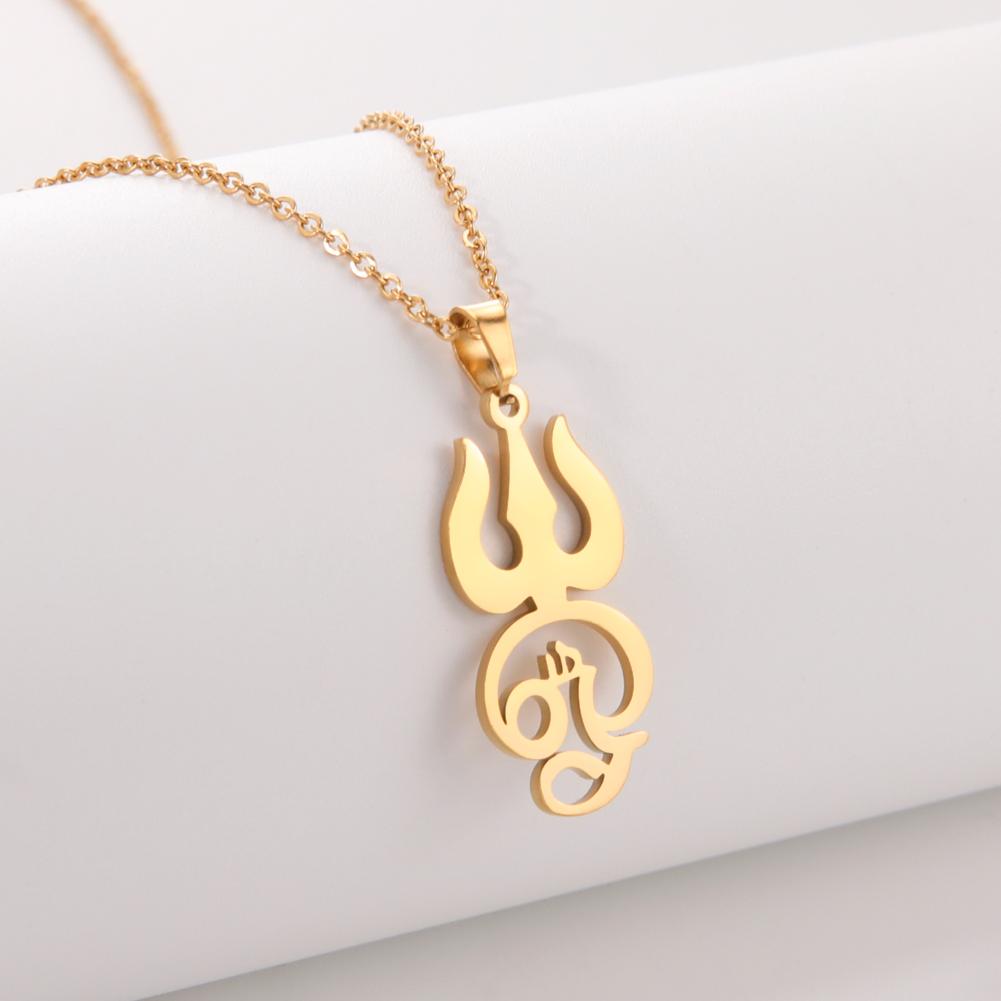 Dawapara Indien Tamil Om Symbol mit Dreizack Anhänger Edelstahl Halskette Om Shiva Symbol Yoga Vintage Talisman Schmuck