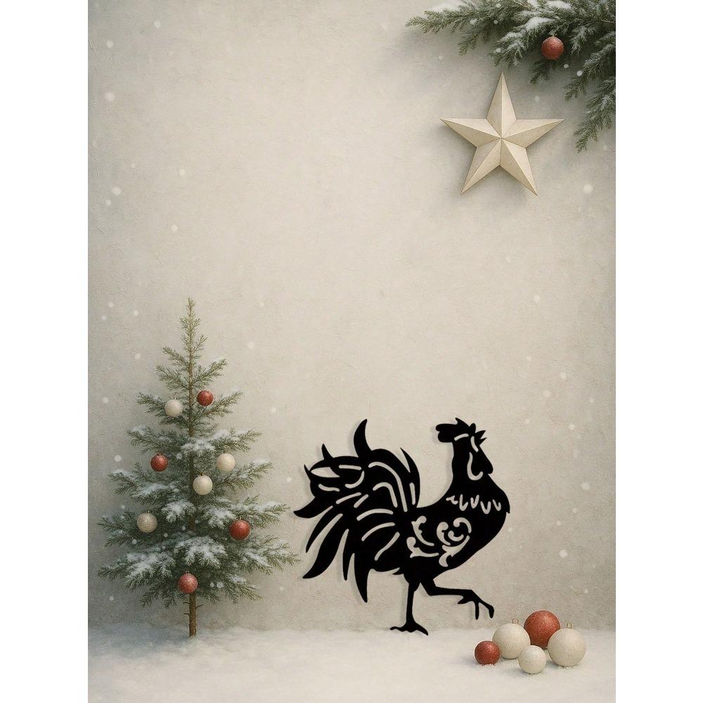 Metal Rooster Wall Art, Black Iron Indoor Outdoor Sculpture, Farmhouse Home Decor Gift for Chicken Lovers, Waterproof Rustproof Hanging Ornament