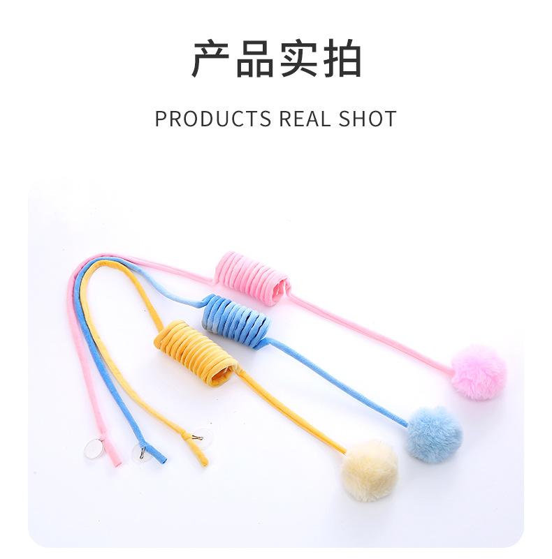 

Pet products factory direct since hi suction cup spring rabbit fur ball cat stick retractable hanging swing cat toys помаранчевий