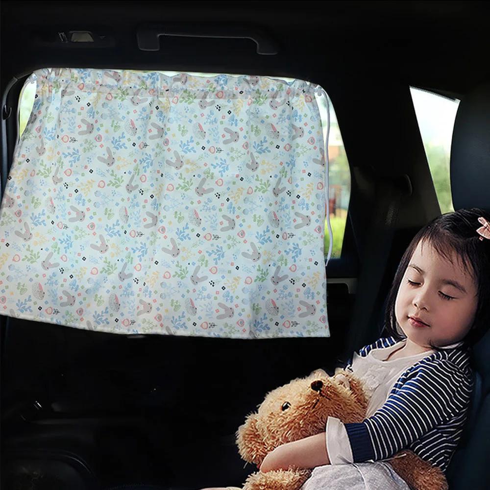 Universal Car Window Sunshade Cover with Suction Cup Cartoon Side Curtain for UV Protection Kids Baby Safety