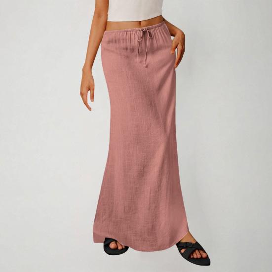 Maxi sukně v boho stylu s vysokým pasem, nastavitelnou stahovací šňůrkou, dlouhá sukně s rozparkem vzadu, jednobarevná, sukně pro office lady