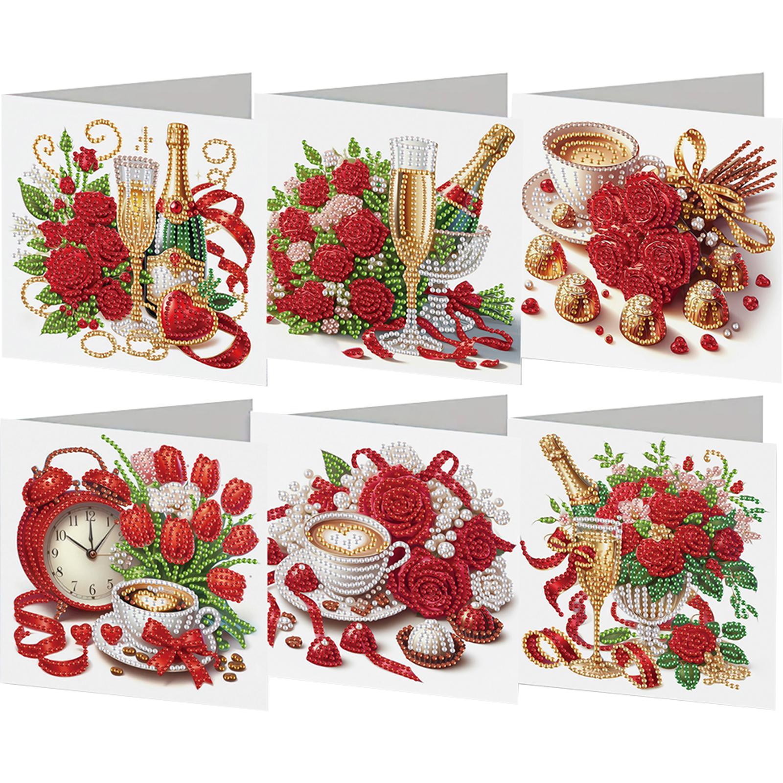 

6Pcs Valentines Day Animals Diamond Handmade Card Diamond Daily Wish Card Diamond Painting Greeting Card for Family Friends Gift