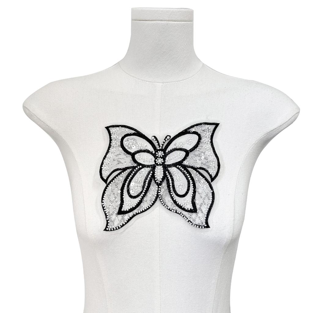 Black And White Organza Beaded Sequined Bow Cloth Sticker Versatile Top Dress Decorative Accessories Clothing Accessories