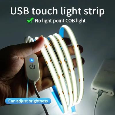 Tira de luz LED COB Touch Dimmer Fita de diodo flexível 5V USB Linear Iluminação interna Lâmpada Sala DIY TV Espelho Luz de fundo Decoração de parede