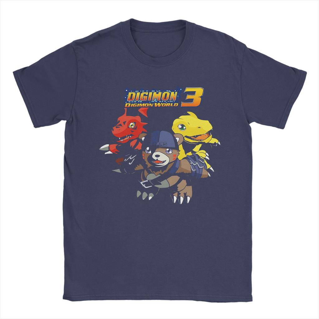Digimon World T-Shirt Herren Baumwolle Oberteile Retro Rundhalsausschnitt Kurzarm