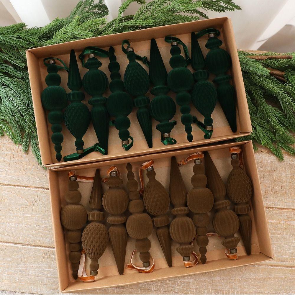 Flocked Christmas Ball Ornament Ice Cone Christmas Decorations New Xmas Baubles  New Year Gift