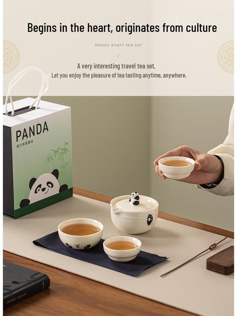 Ru Ware Panda Travel Tea Set: Portable Outdoor Kung Fu Set with One Pot and Three Cups