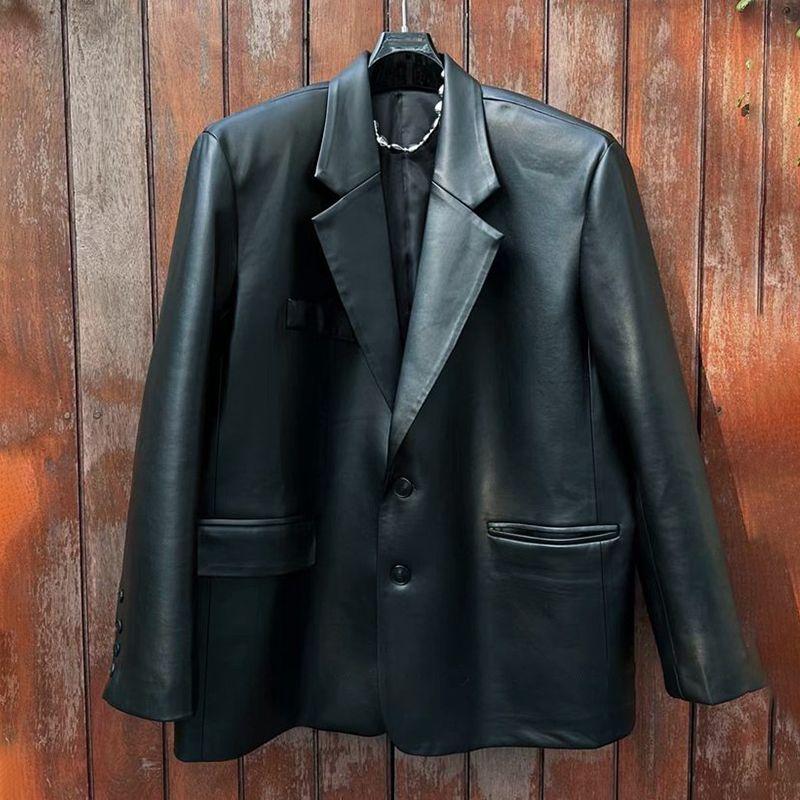 Premium Loose PU Suit Jacket Women with Non-Cracking Padded Shoulders Spring Autumn Fashion Plus Size Suit Female