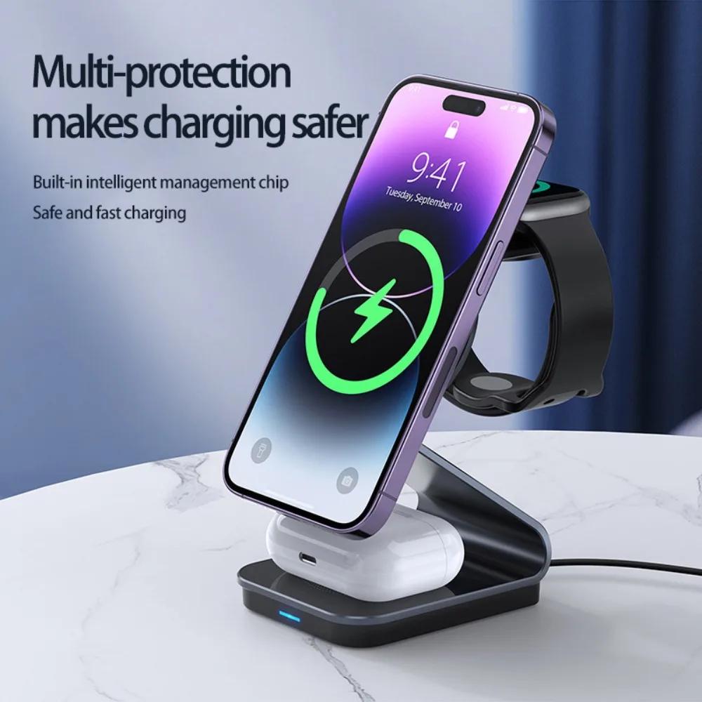 3 in 1 Magnetic Wireless Charger Fast Charging for iPhone 16/16Pro Max/15~12 Series iWatch S10/10/9/8/7/6/5/4 AirPods4/3/Pro 2/1