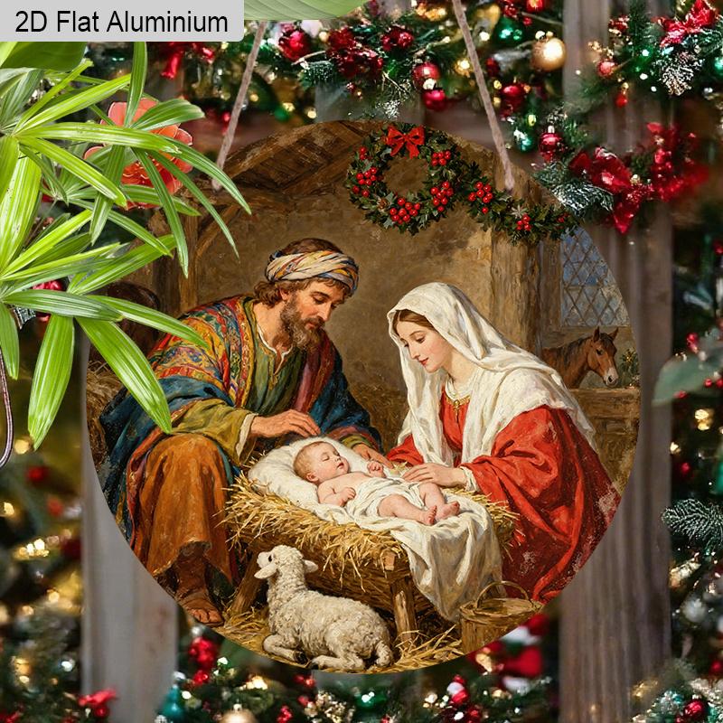 2D Flat Nativity Aluminium Christmas Sign - Navidad Figurine Ornaments with Holy Night - Aluminium Manger Sign - Ideal for Front Door, Wall, Porch