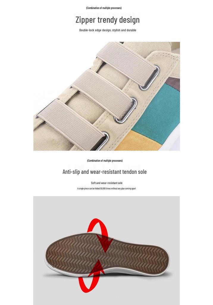 Men's 2026 Spring Canvas Slip-On Shoes: Solid Color, Breathable, Casual Low-Top Flats