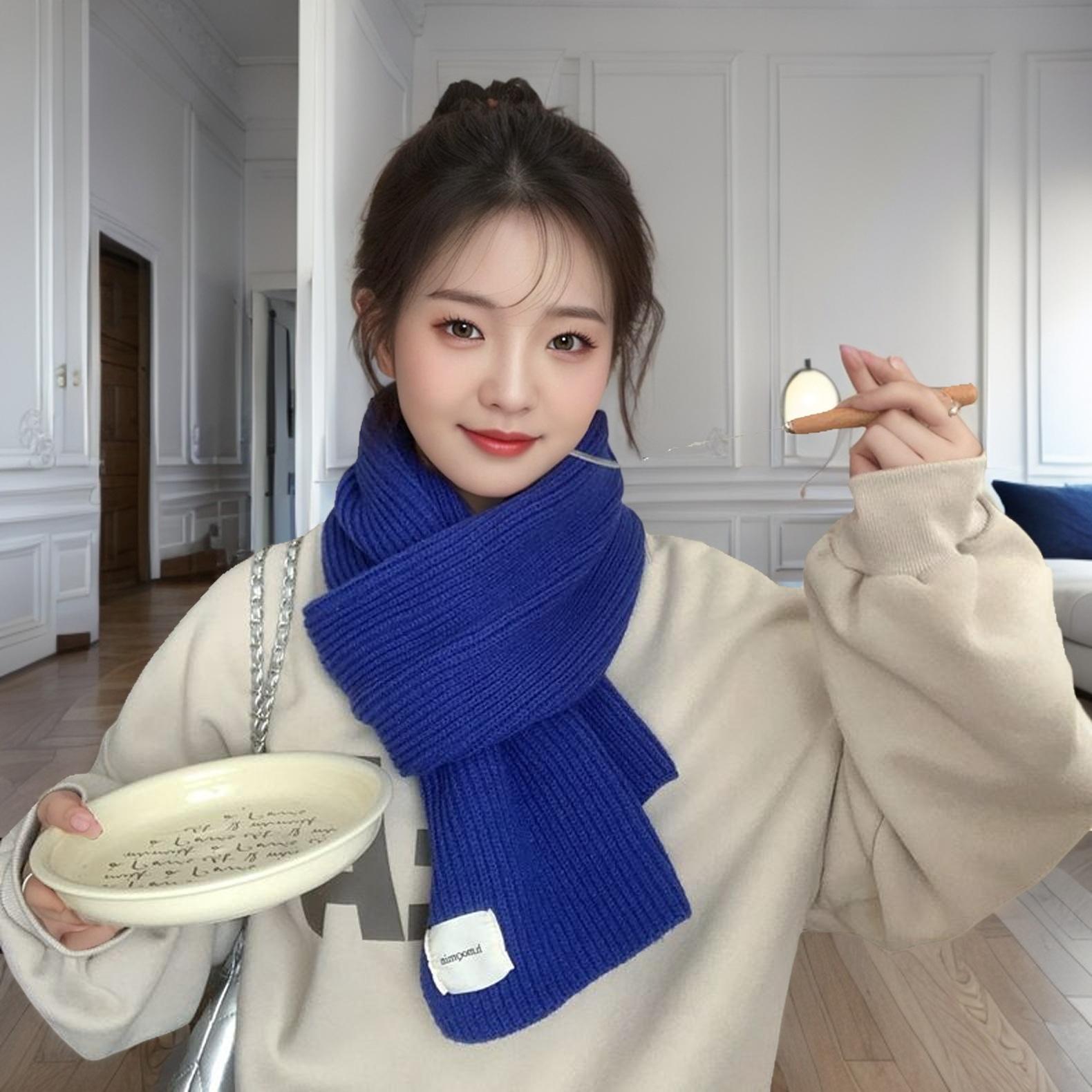 

В язаний вовняний шарф Жіночий зимовий шарф для літніх людей Універсальний корейський варіант, однотонний, теплий, короткий у студентському стилі 165*25