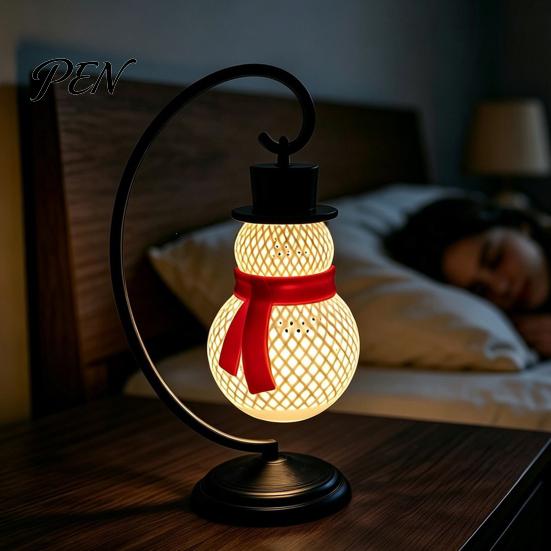 Winter Holiday Decor Christmas Snowman Lantern, Decorative LED Bedside Lamp, Hanging Ornaments Table Night Light for Home Bedroom Indoor Lantern