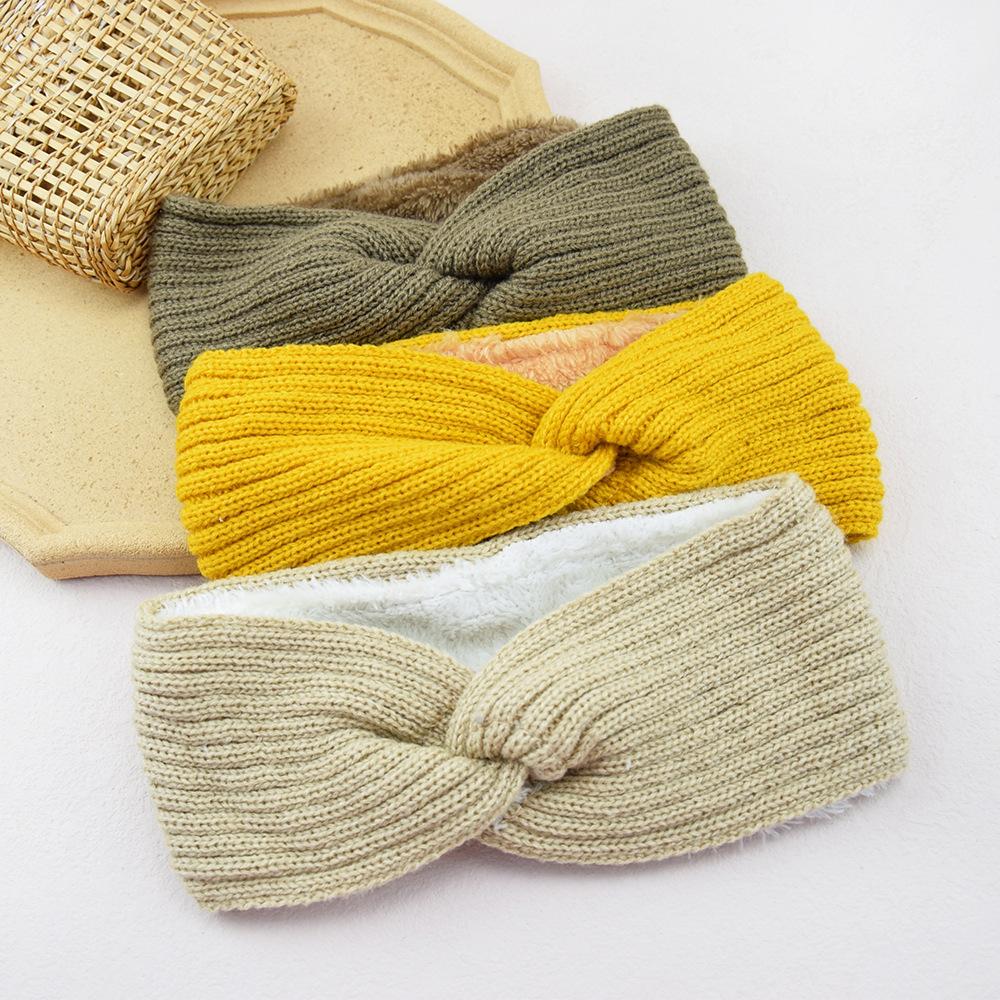 Wide Cross Fleece Lined Knitted Headbands For Woman Solid Warm Hairband Elastic Sports Yoga Headwear Girls Hair Accessories New