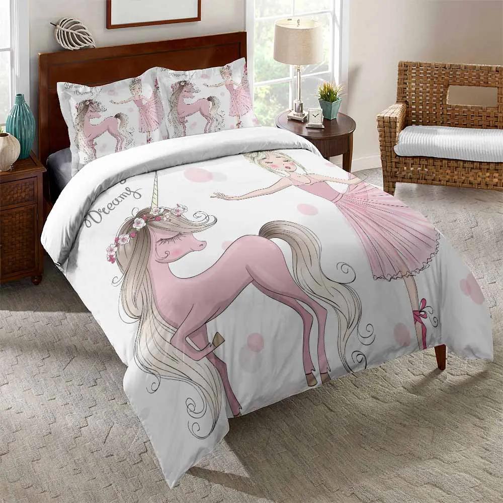 

Comforter 100% High-Quality Ballerina Girl Comforter Bedding Sets Unicorn Bed Set Single Pink Cartoon Princess Bedroom Set Bedding Comforter (quilt)-EU Single(135*200cm)3pcs