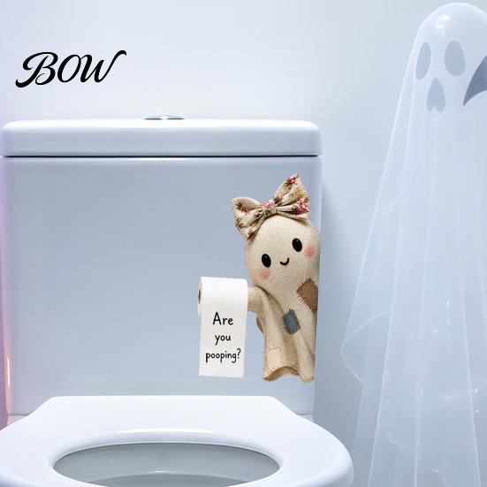 Lifelike Toilet Wall Art Halloween Bathroom Sticker, Cute Ghost Witch Cat Decal, Spooky Decorations Skeleton Are You Pooping Sticker for Decor Cartoon