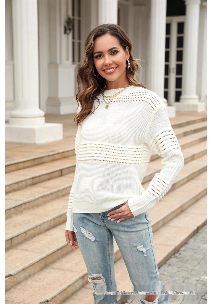 2023 Autumn Women's Trendy Solid Color Knitwear Long Sleeve Ribbed Pullover Sweater