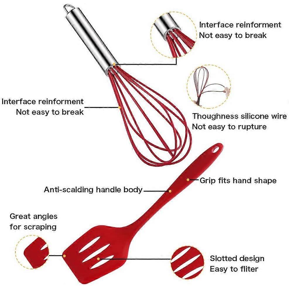 5 Piece Kitchen Gadget Set Pink Silicone Cooking Utensils Silicone Spatula Pastry Brush Whisk Slotted Turner - Nonstick and Heat Resistant