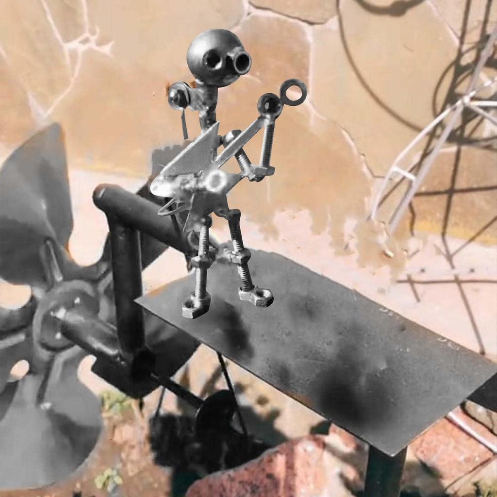 Ręcznie robiony metalowy perkusista wiatrak, dekoracja ogrodowa wiatrak perkusisty, figurki muzyków perkusistów, zabawna rzeźba napędzana wiatrem