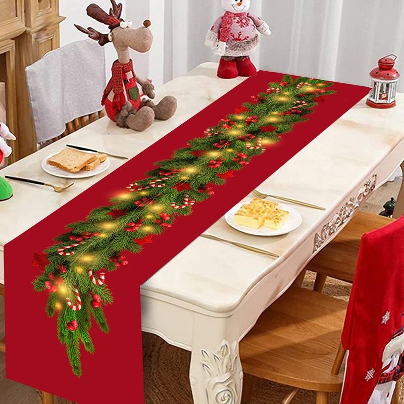 Christmas Ball Buffalo Plaid Table Runner Merry Christmas Decorations For Home Decor Xmas Table Flag Cover Gifts Happy New Year