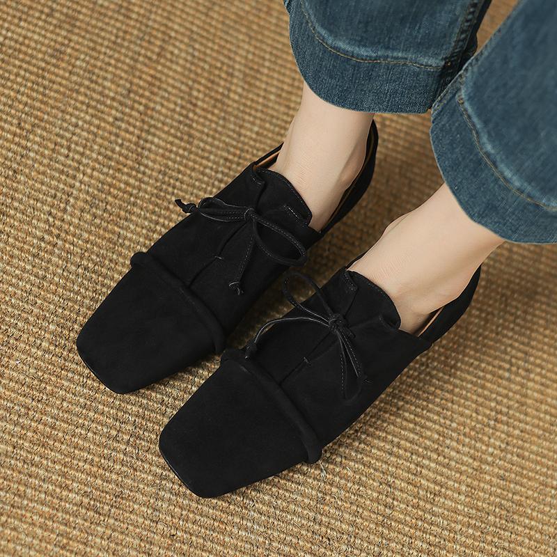 Fashion 2025 New Women Pumps Sheep Suede Leather Shoes for Square Toe Low Heel Shoes Casual Lace-up Handmade Shoes 34-42 Women Heels
