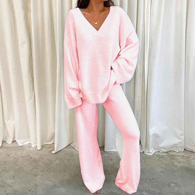 Womens Soft Solid V-Neck Lounge Set