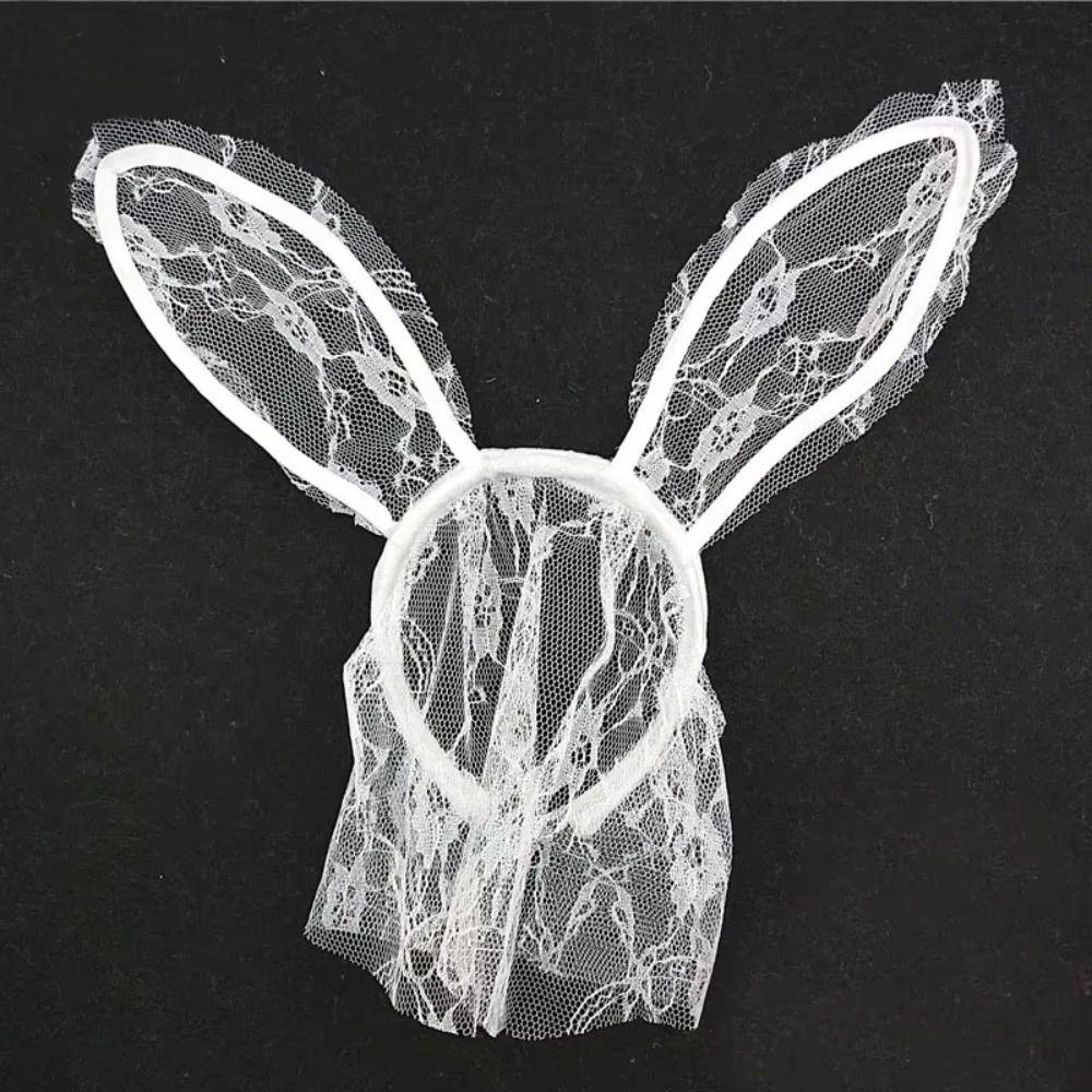 Spets Spets Ansiktsmask Ansiktsslöja Cosplay Hårband Elegant Kaninöron Hårband för Halloween