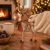 Retro Style Xmas Mantel Accents Rustic Christmas Reindeer Figurine, Resin Statue with Hanging Snowflake, Red Handcrafted Ornaments Scarf And