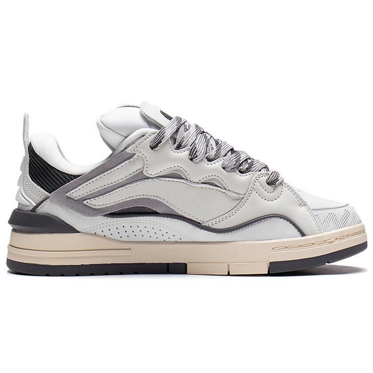Li Ning Wave Golden Slip Resistant Cushioning Abrasion Resistant Lightweight Low Top Skateboard Shoes Men's White Gray AECS073-1