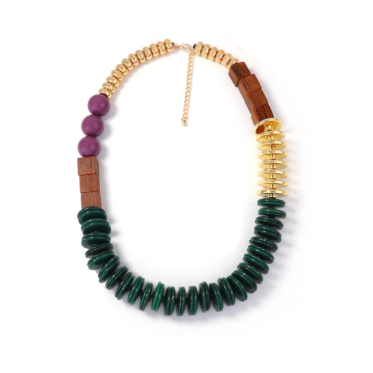 Чрезмерный повседневный ретро литературный геометрический пластиковый бусинный CCB деревянный квадратный splicing ожерелье женское ожерелье