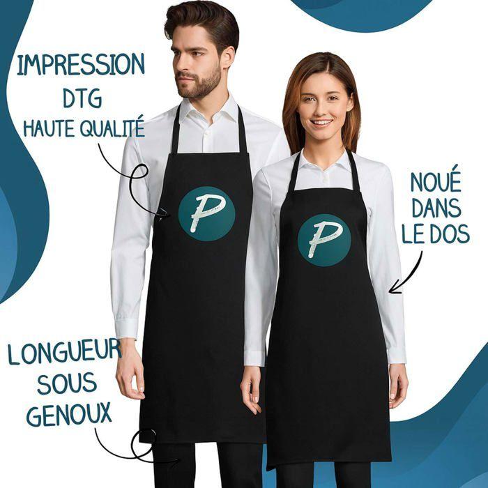 Tablier de cuisine - PLANETEE - Biquette Travailler Dur - Noir - Coton épais 90x60 cm - Impression bretonne