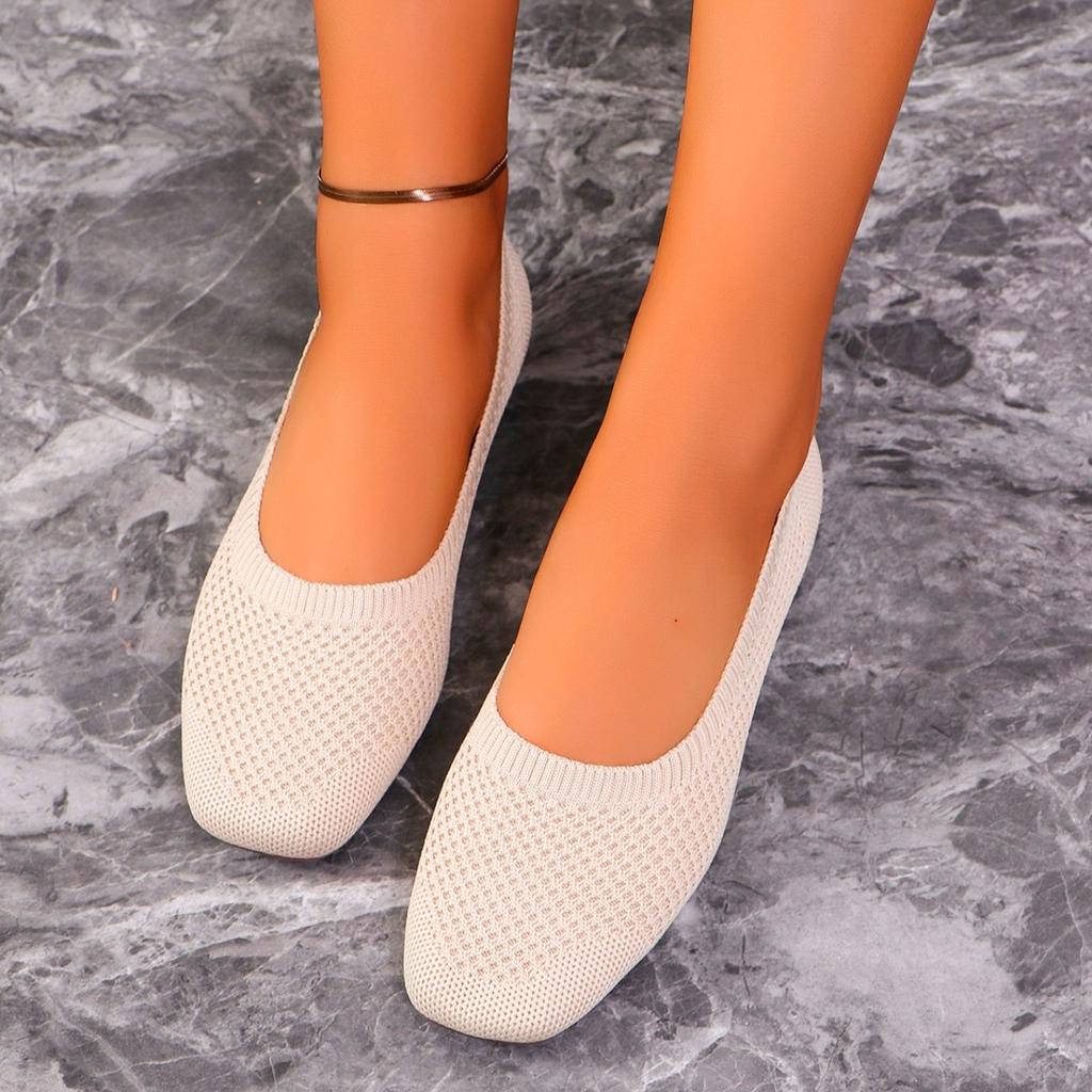 Hot Sale Shoes for Women Spring Slip On Women's Flats Square Toe Elastic Fabric Breathable Shallow Mouth Daily Flats Shoes