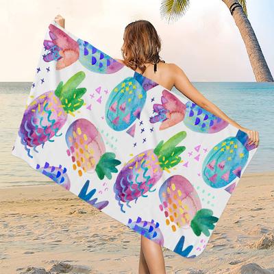 Watercolor Pineapple Series Digital-printed Polyester Superfine Fiber Double-sided Fleece Beach Vacation Bath Towel, Beach Towel