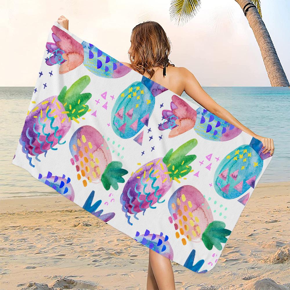 Watercolor Pineapple Series digital-printed polyester Superfine fiber double-sided fleece Beach vacation bath towel, beach towel
