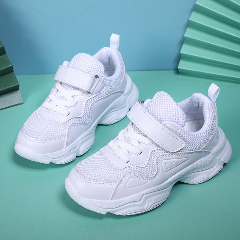 White Children's Leather Casual Shoes For Boy Girls Outdoor Running Sneakers Breathable Mesh Kids School Walking Sport Non-Slip