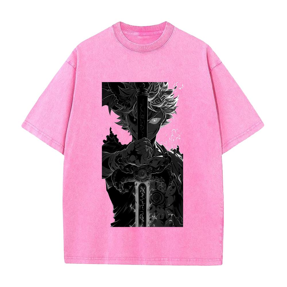 Hot Anime Black Clover Asta Print T-shirt Men Women Tshirts Short Sleeve Cotton Clothing Retro Washed T Shirt Harajuku Male Tops